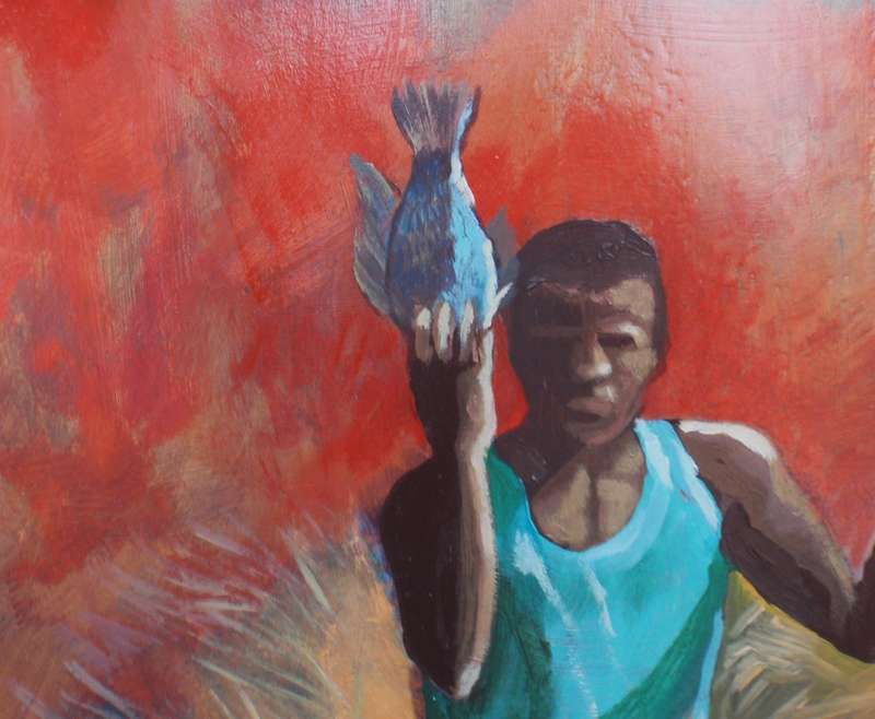 Zambezi Fishermen - pair of originals. Vibrant paintings, making an incredible statement. Signed