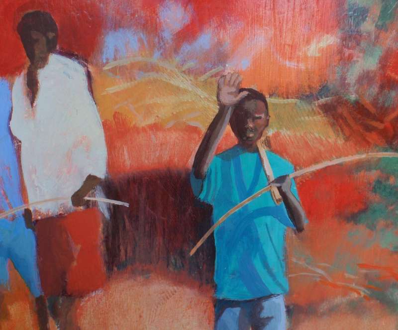 Zambezi Fishermen - pair of originals. Vibrant paintings, making an incredible statement. Signed