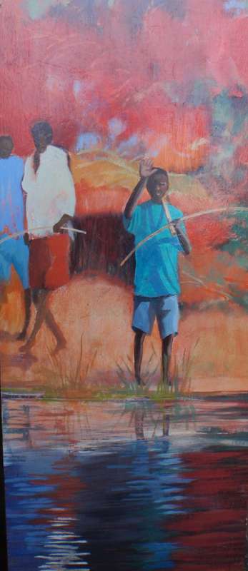Zambezi Fishermen - pair of originals. Vibrant paintings, making an incredible statement. Signed