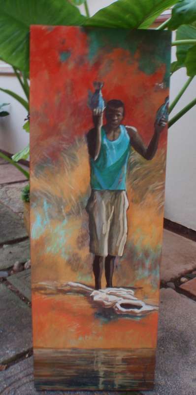 Zambezi Fishermen - pair of originals. Vibrant paintings, making an incredible statement. Signed
