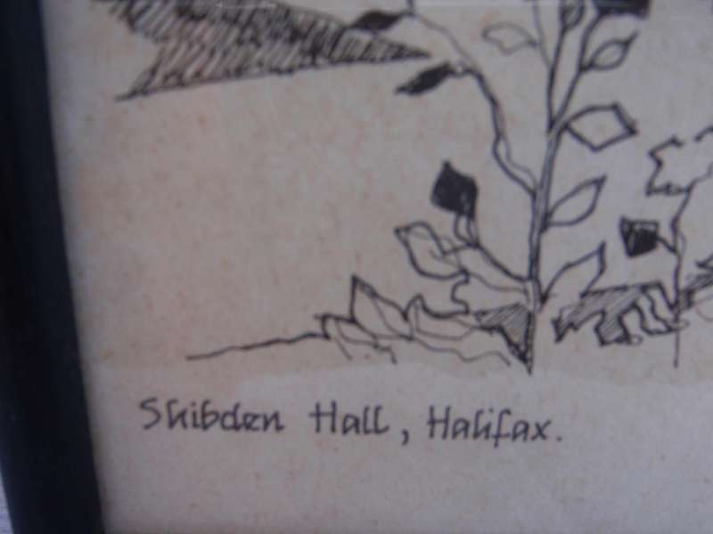 Vintage ink sketch of Shibden Hall, Halifax, signed Sarah Kay Tomlinson.  Beautiful detail