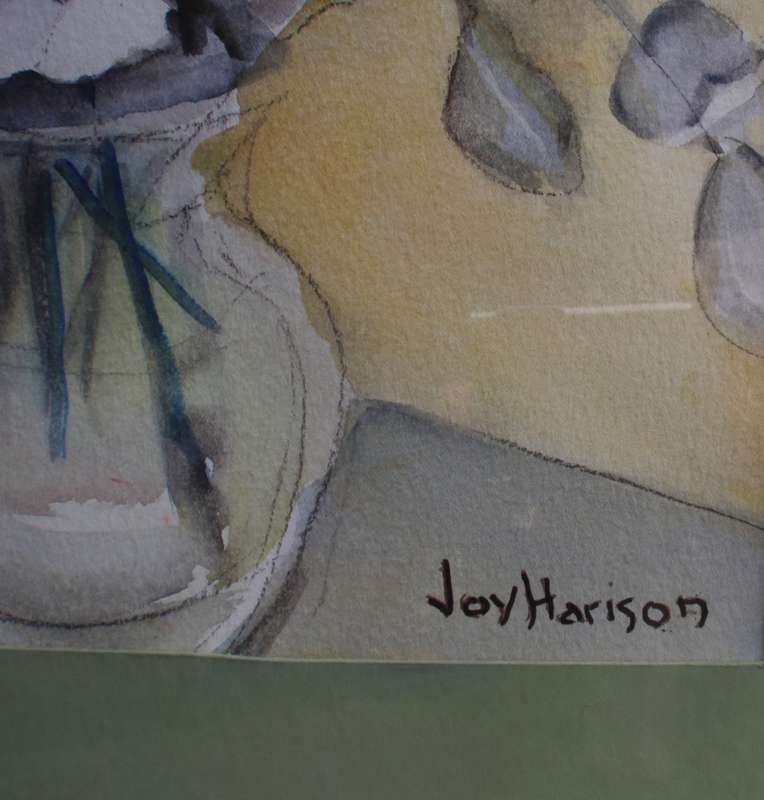 Vintage original watercolour by Joy Harison. White Hibiscus. Beautiful still life piece.