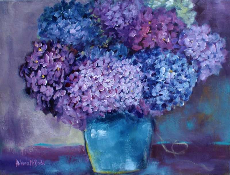 Magnificent original Arlene McDade. Hydrangeas. Well known S.African collectible artist.