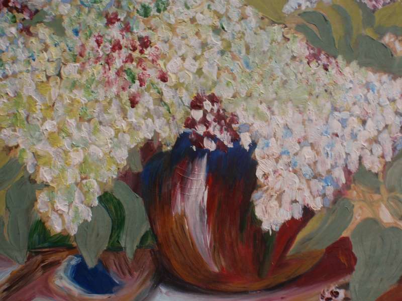Stunning large original oil Hydrangeas in vintage frame. Vibrant arty piece.
