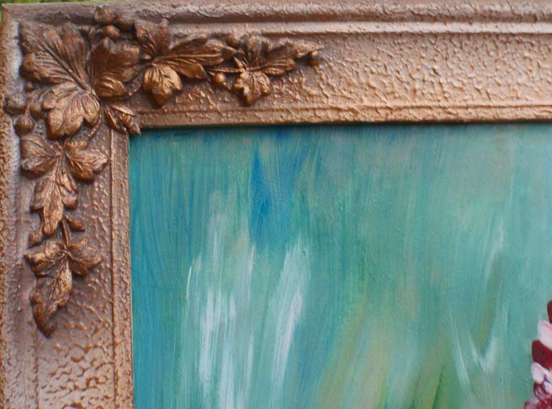 Stunning large original oil Hydrangeas in vintage frame. Vibrant arty piece.