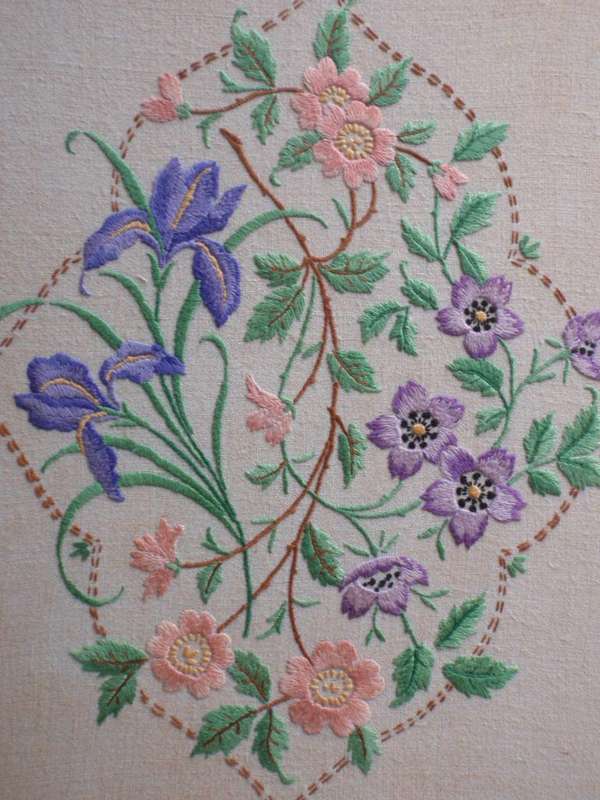 Vintage beautiful embroidery on linen - well framed in arty frame.