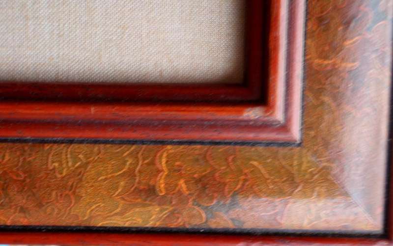 Vintage beautiful embroidery on linen - well framed in arty frame.