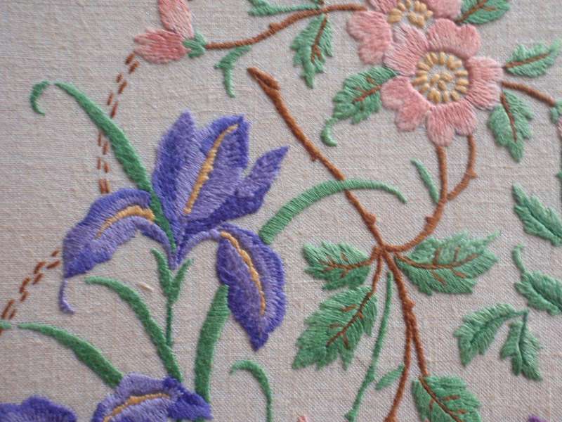 Vintage beautiful embroidery on linen - well framed in arty frame.