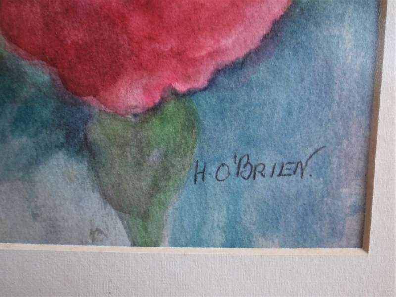 Gorgeous original watercolour by H.O'Brien.  Beautiful, delicate peony flowers.