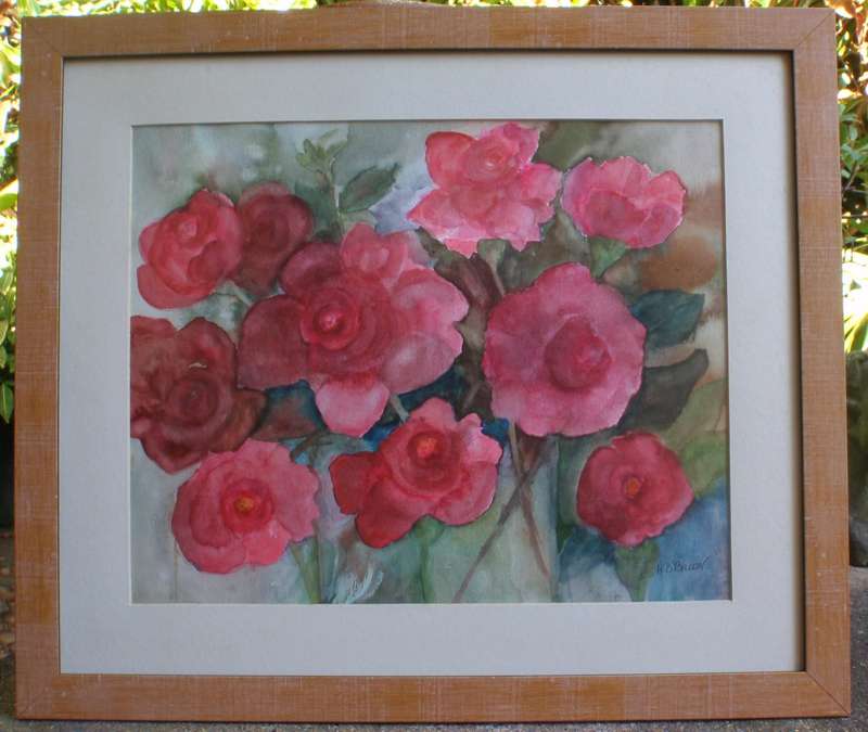 Gorgeous original watercolour by H.O'Brien.  Beautiful, delicate peony flowers.