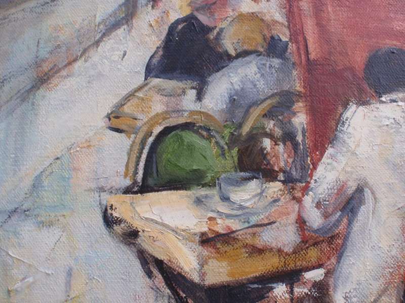 Original oil painting on canvas. Fabulous impressionist, Pavement Cafe scene. Sophisticated piece.