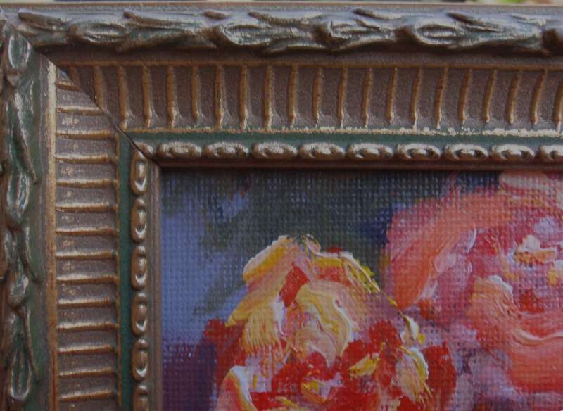 Miniature original impressionist, still life painting. In beautiful ornate gilded frame. Gorgeous!