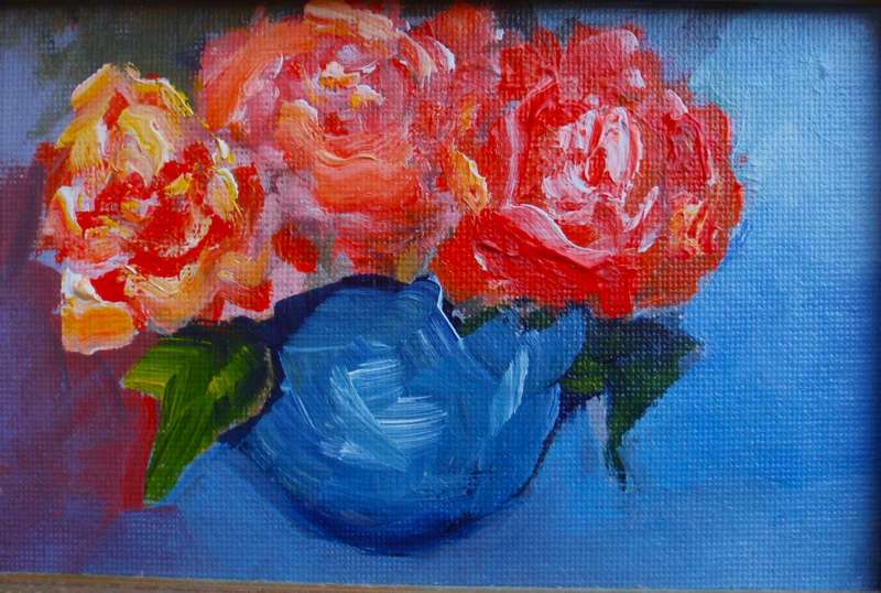 Miniature original impressionist, still life painting. In beautiful ornate gilded frame. Gorgeous!
