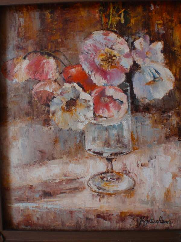 Beautiful vintage still life, beautifully framed in large ornate vintage frame. J.Harrington