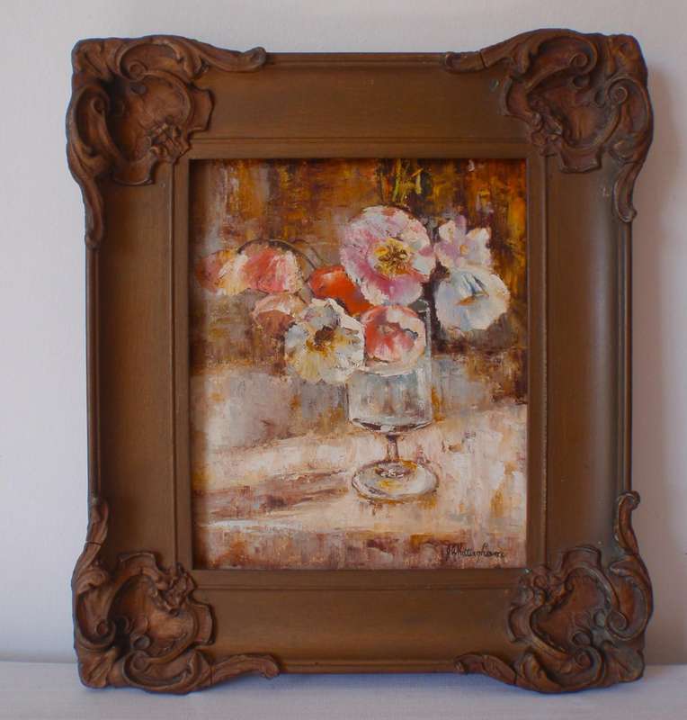 Beautiful vintage still life, beautifully framed in large ornate vintage frame. J.Harrington