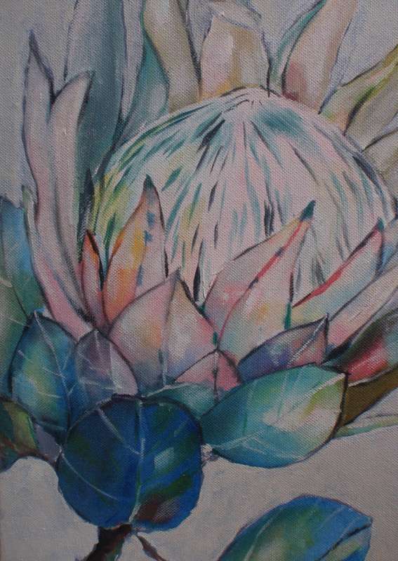 Captivating minimalist original painting Protea. Acrylic on canvas.