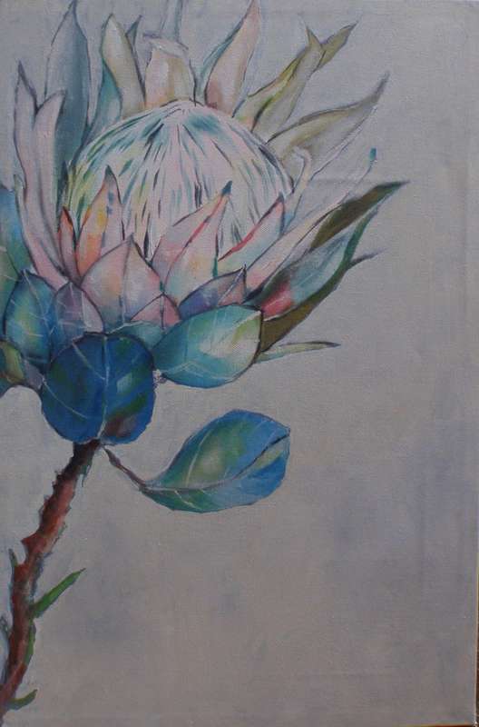 Captivating minimalist original painting Protea. Acrylic on canvas.