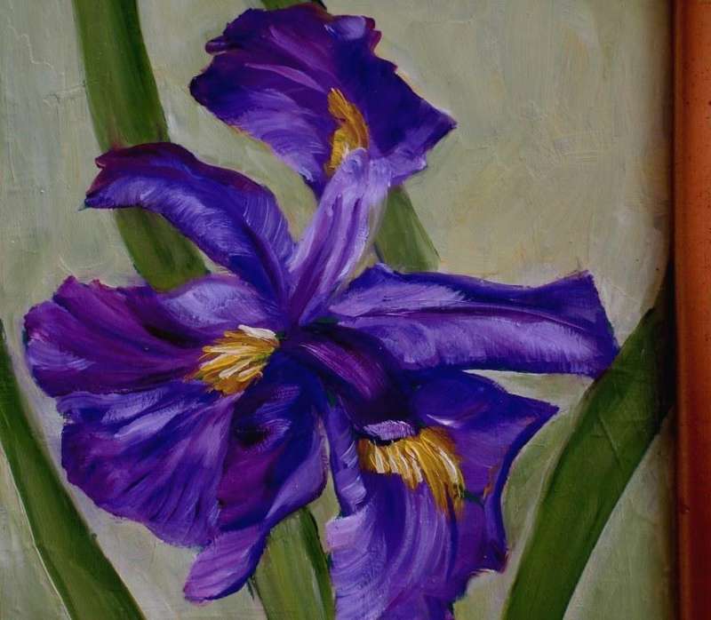 Original Arlene McDade - invest in S.African art. Purple irises in ornate gilded frame.