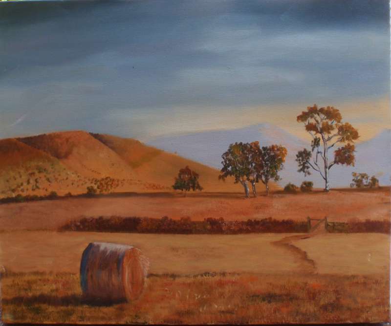 Original oil on canvas. S.African farming scene "Making Hay". Lovely tranquil scene.