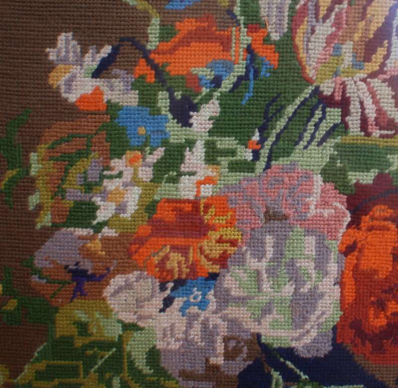 Exquisite still life tapestry. Beautiful detail of Arts & Crafts style art. Masterpiece in wool.