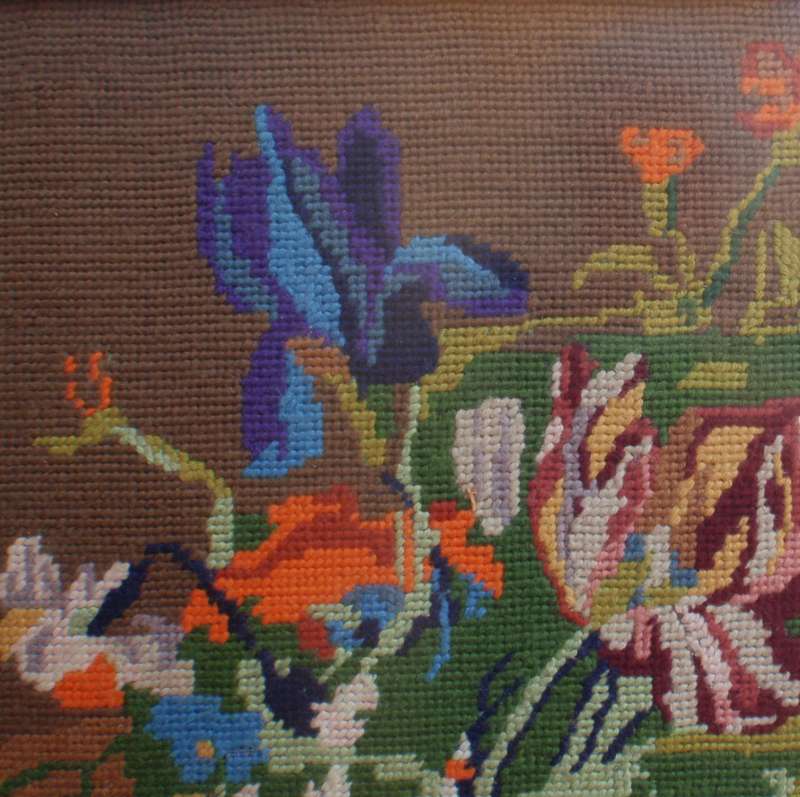 Exquisite still life tapestry. Beautiful detail of Arts & Crafts style art. Masterpiece in wool.