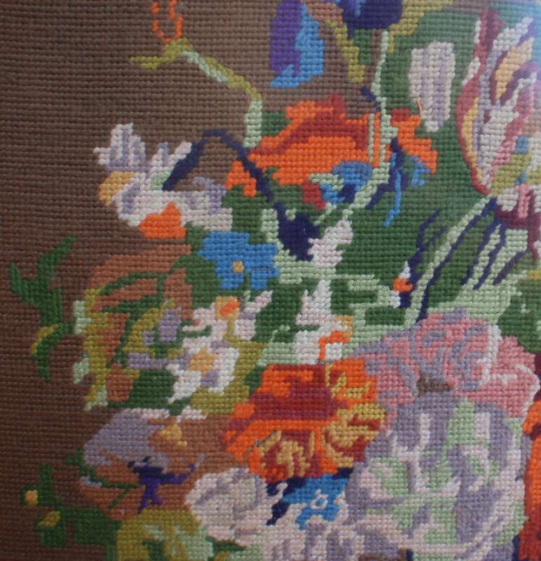Exquisite still life tapestry. Beautiful detail of Arts & Crafts style art. Masterpiece in wool.