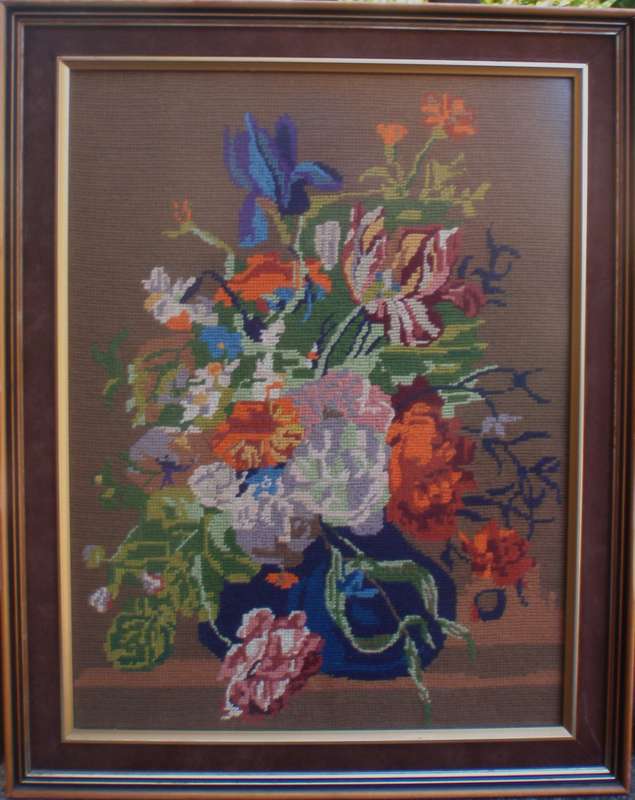Exquisite still life tapestry. Beautiful detail of Arts & Crafts style art. Masterpiece in wool.