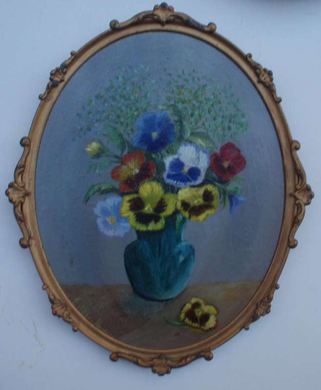 Vintage set of three flower painting. Beautiful delicate ornate frames.