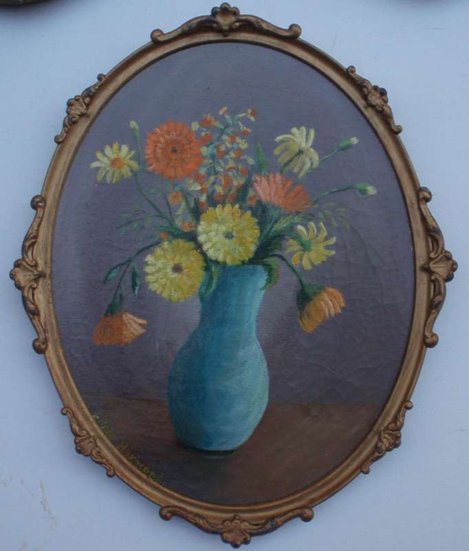 Vintage set of three flower painting. Beautiful delicate ornate frames.
