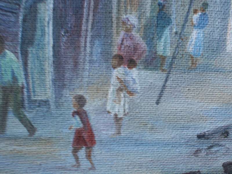 Vintage Original oil painting of  S.African township life in period frame.