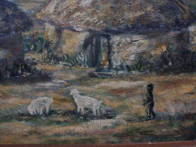 Vintage oil painting Valley of a Thousand Hills. Signed J.McEwan 1978. Kwa Zulu Natal African huts.