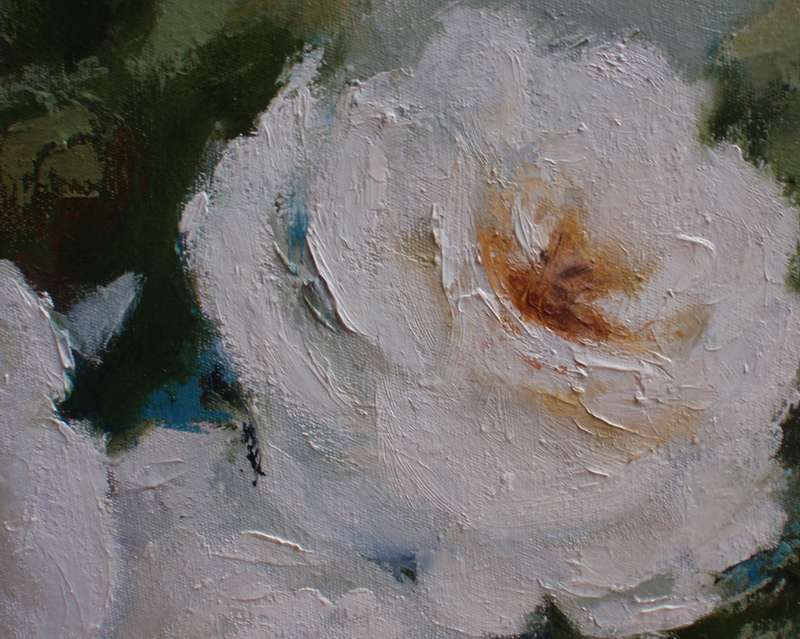 Original Karin Janse van Vuuren oil painting on stretched canvas. Pure glamour - Iceberg Roses.