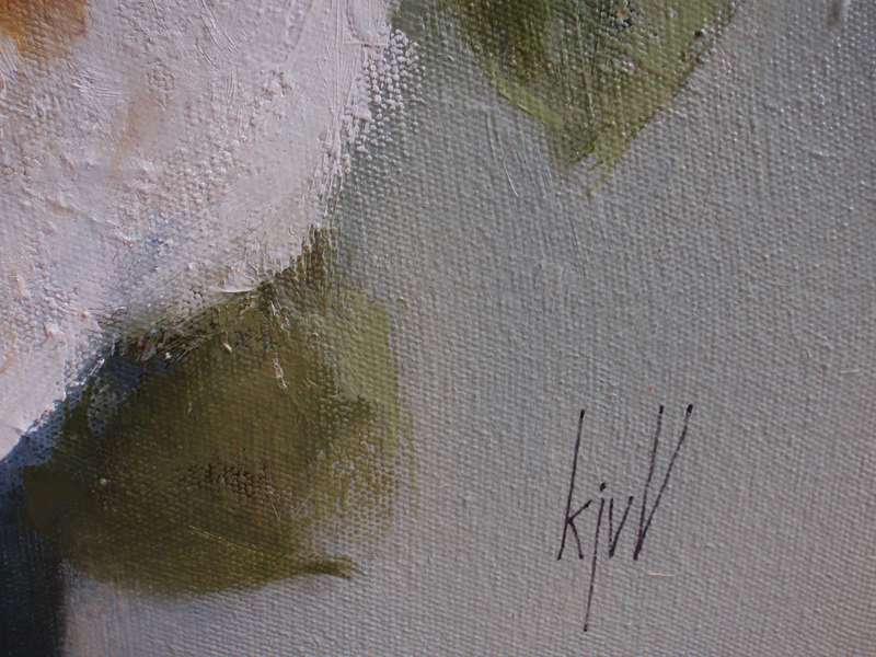 Original Karin Janse van Vuuren oil painting on stretched canvas. Pure glamour - Iceberg Roses.