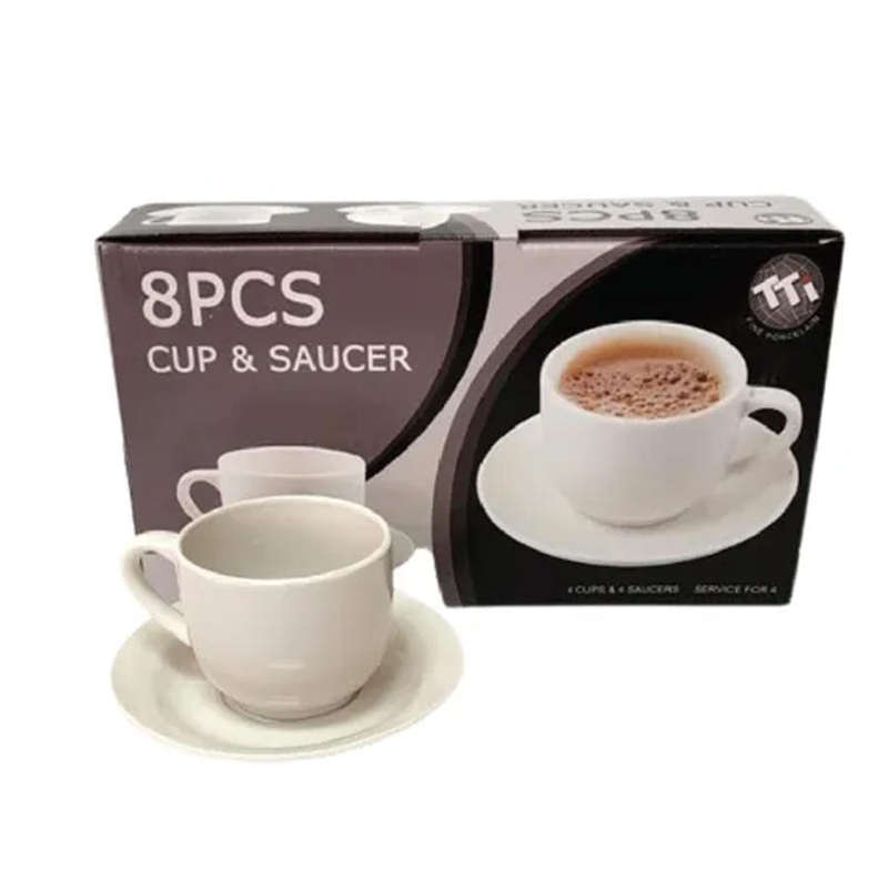 White Cup & Saucer 8 Piece