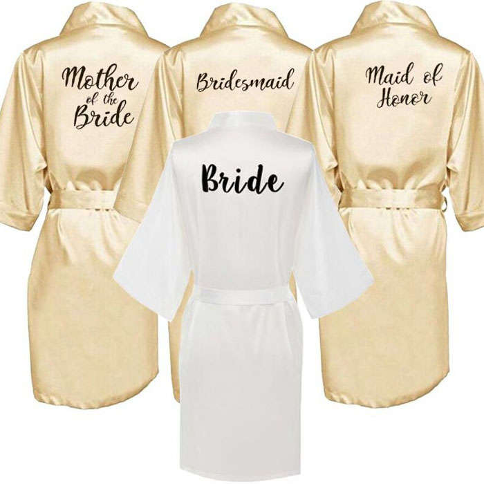 Short Satin Bridesmaid Wedding Robe Gown -  Navy (Size S, M, L, XL. XXL)
