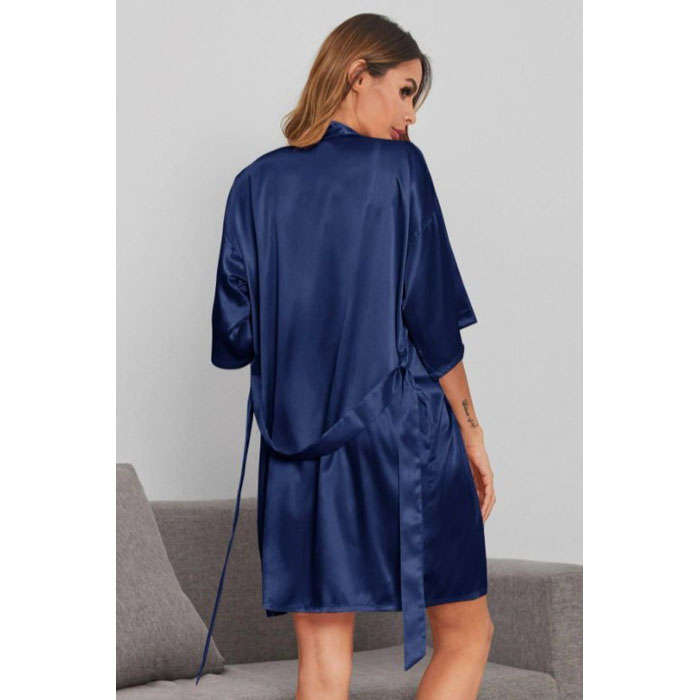 Short Satin Bridesmaid Wedding Robe Gown -  Navy (Size S, M, L, XL. XXL)