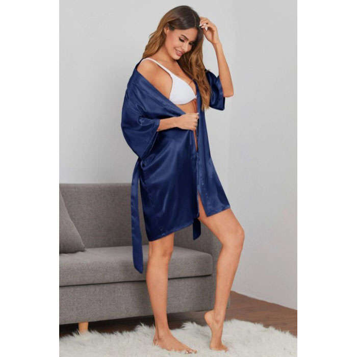 Short Satin Bridesmaid Wedding Robe Gown -  Navy (Size S, M, L, XL. XXL)