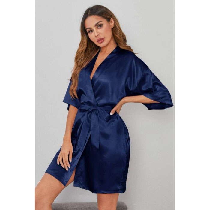 Short Satin Bridesmaid Wedding Robe Gown -  Navy (Size S, M, L, XL. XXL)