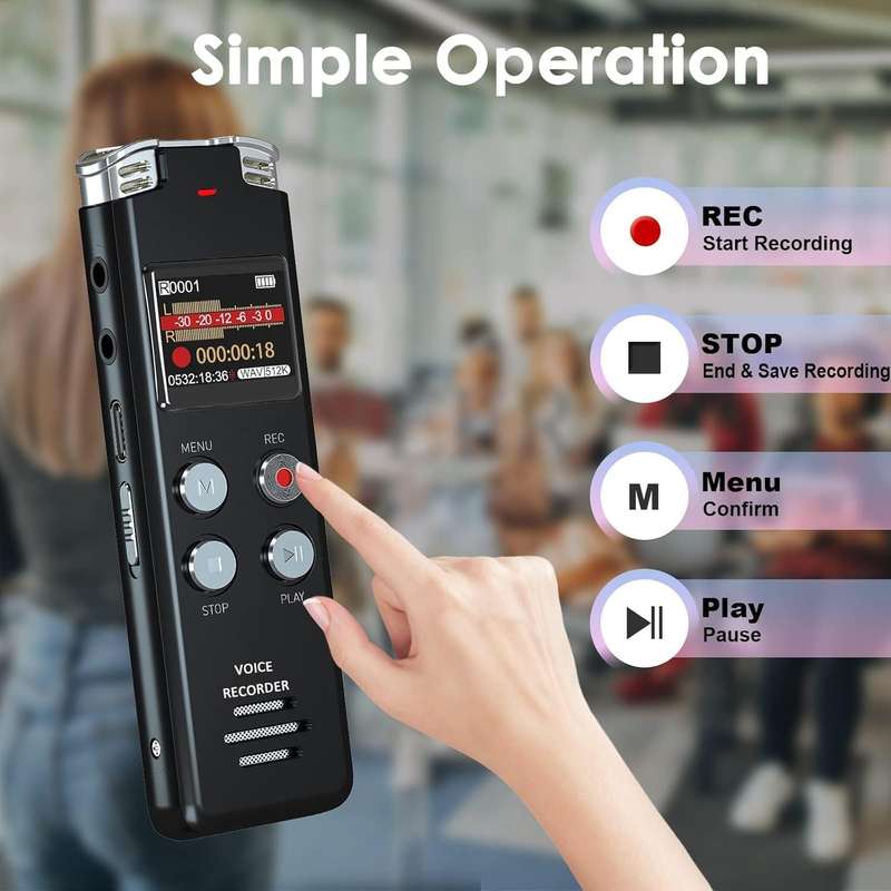 128GB Digital Voice Recorder  - EVISTR L357 USB Rechargeable Dictaphone | Dictation Machine with MP3