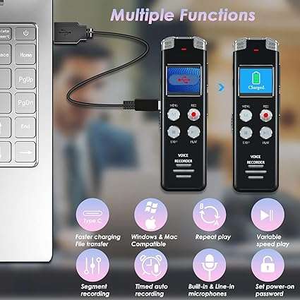 128GB Digital Voice Recorder  - EVISTR L357 USB Rechargeable Dictaphone | Dictation Machine with MP3