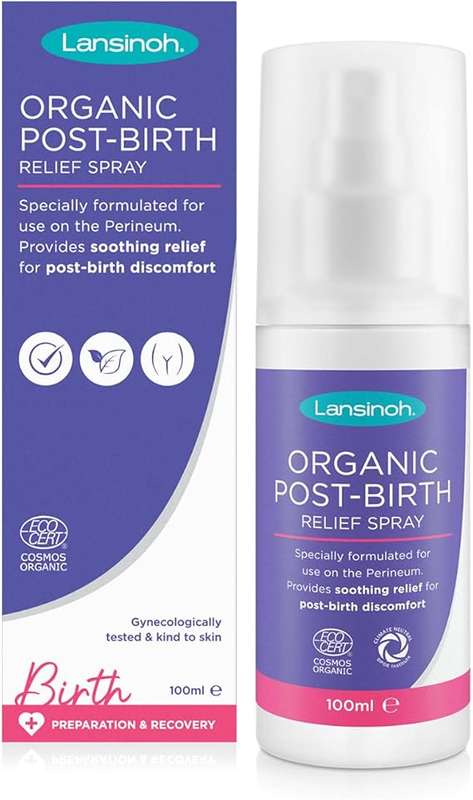 Lansinoh Organic Post-Birth Relief Spray - 100ml Spray Bottle Postnatal Relief Spray for Recovery Na