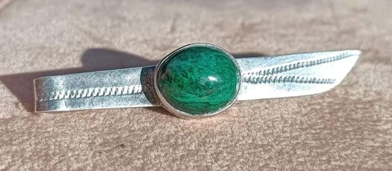 Vintage Silver Marked 930 Israel Eilat King Solomon Stone Tie Clip