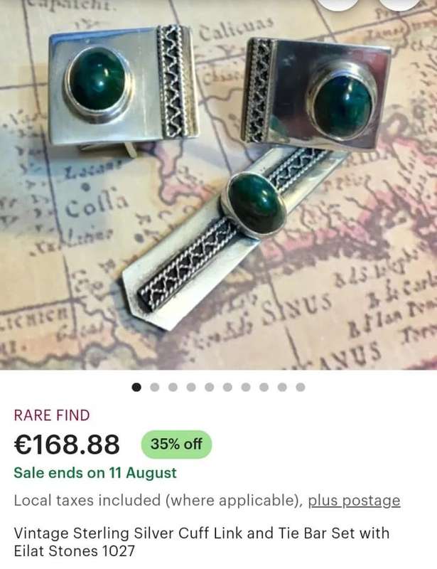 Vintage Silver Marked 930 Israel Eilat King Solomon Stone Tie Clip