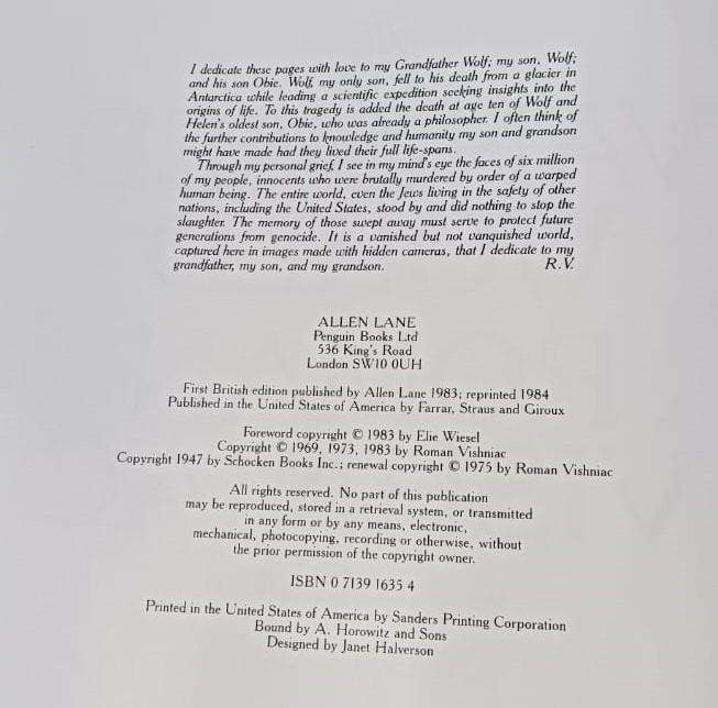 A Vanished World 1984 British First Edition  One Picture is Worth a Thousand Words  Elie Wiesel