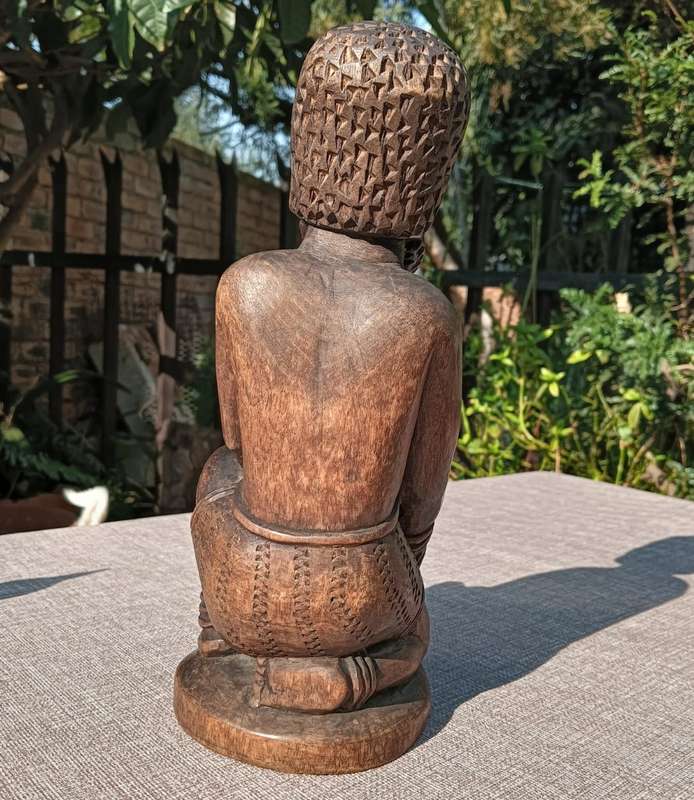 Hand Carved Wooden Sculpture African Man Playing his Mbira or Thumb Piano Large 29cm High