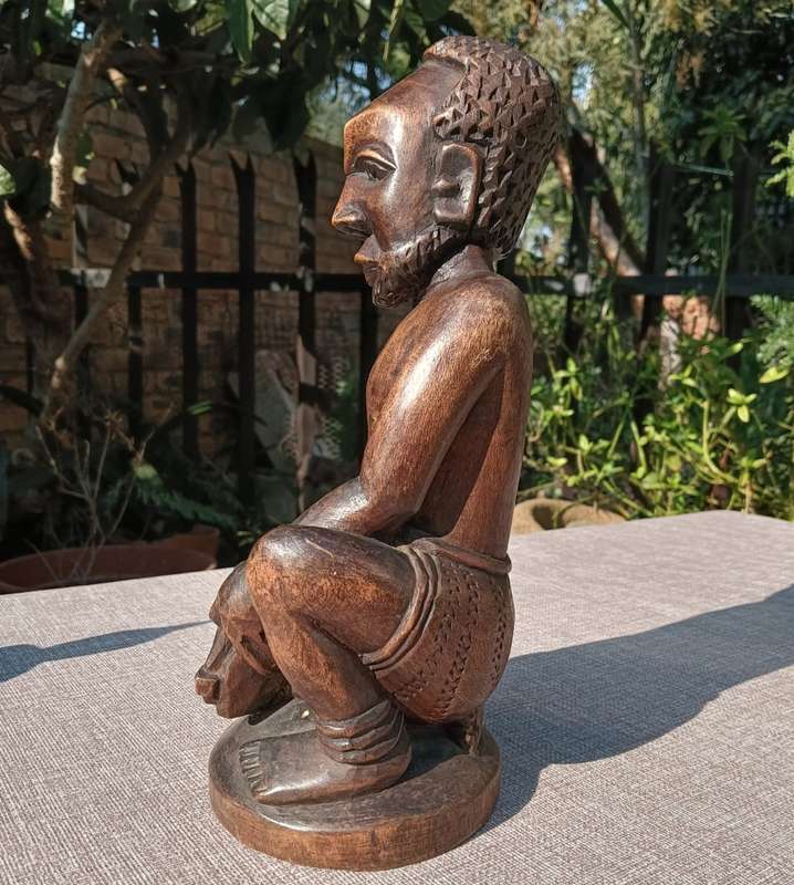 Hand Carved Wooden Sculpture African Man Playing his Mbira or Thumb Piano Large 29cm High