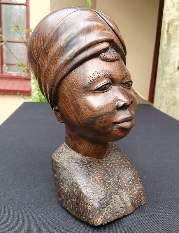 Fantastic Iron Wood Bust African Lady with Headscarf 27cm High with a hefty 3.2kg