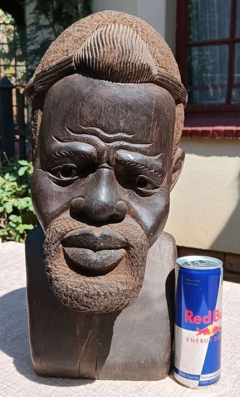African Shona Chief Iron Wood Bust Large 40cm High and Heavy 7.3kg It is Life Size and Life Like