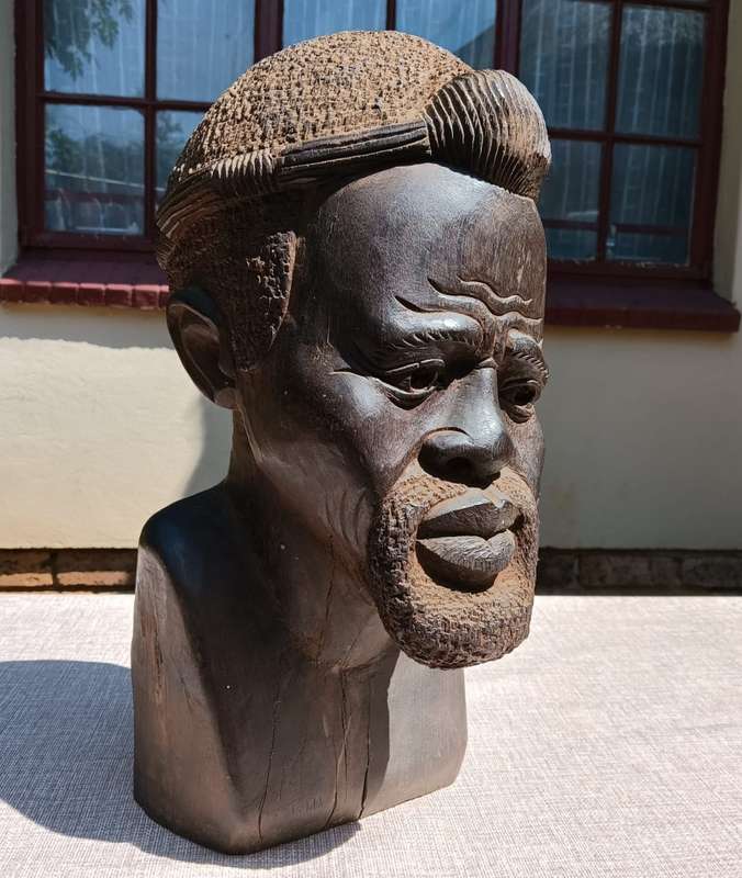 African Shona Chief Iron Wood Bust Large 40cm High and Heavy 7.3kg It is Life Size and Life Like