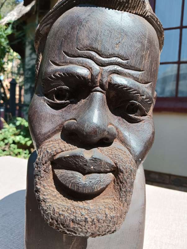 African Shona Chief Iron Wood Bust Large 40cm High and Heavy 7.3kg It is Life Size and Life Like